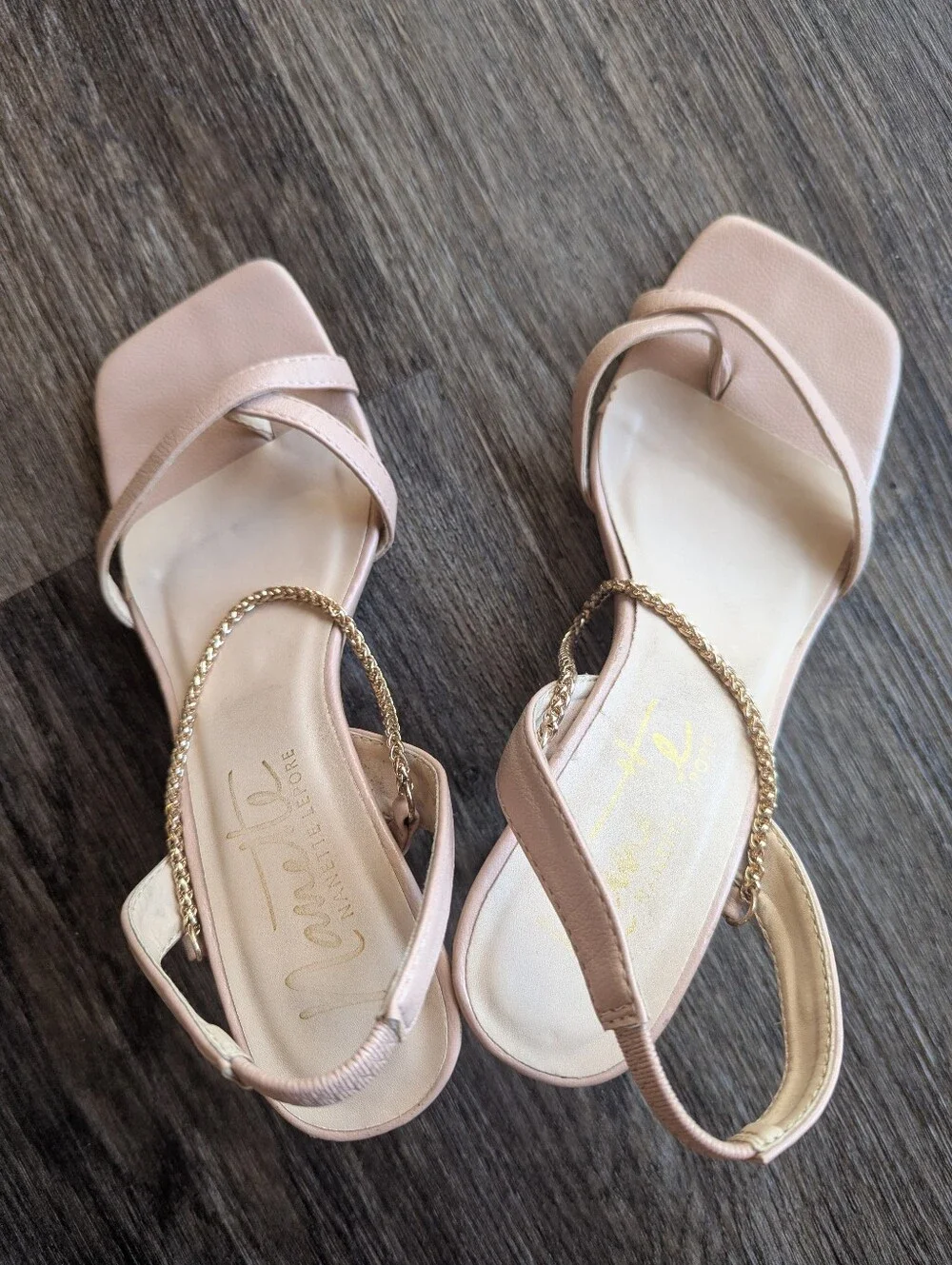 Nanette Lepore Nude Square Toe Chain Strap Heeled Sandals Size 6